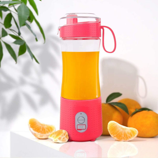 Bärbar Blender, Personlig Storlek Smoothies och Shakes Cup USB Laddningsbar Juicer med 6 Kraftfulla Blad - Rosa