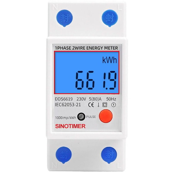 Monitointimittari, yksivaiheinen, elektroninen, taustavalaistu LCD-näyttö, DIN 5 -kisko, 80A, 230V, Mitat: 7.8 x 3.5 x 6.5 cm