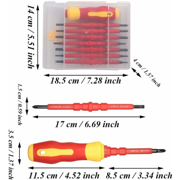 7pcs Electrician Insulated Screwdriver-Solid Electromagnetic Insulated Screwdriver Set-500V-Multifunction-14 in 1 Chrome Vanadium Alloy Repair Tool