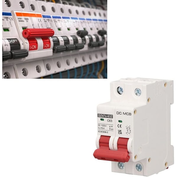 IP65 Vanntett Solcelle Automatsikring DC Miniatyr Automatsikring 2P 1000V 63A 6KA DC Solcelle Automatsikring DIN Skinnemontering DC Frakobling Bryter