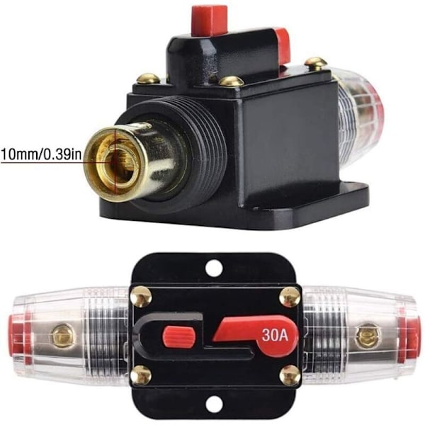 30A sulake, 12V-24V DC sulakepidike, manuaalinen nollauskytkin, auton äänentoiston sulake, sulakepidike äänentoistojärjestelmän suojaukseen (30A)--