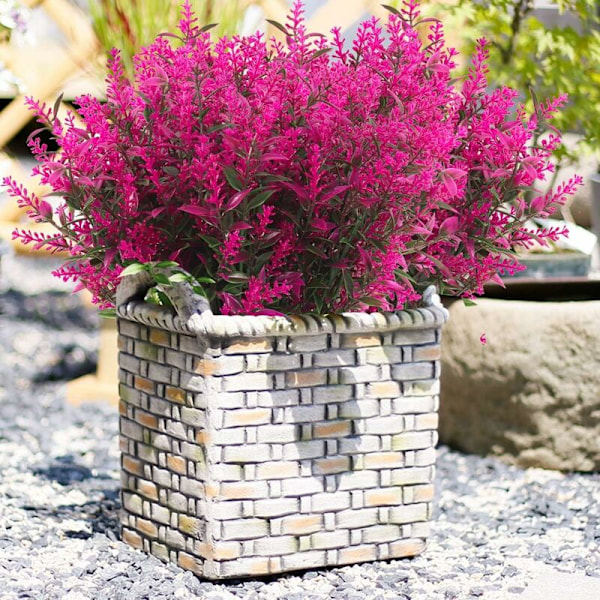 8 Bundter Kunstige Blomster Falske Udendørs Planter Faux UV-Resistente Lavendel Blomster Plastik Buske Indendørs Udendørs Hængende Dekorationer (Fuchsia)