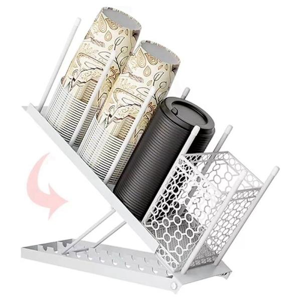 Kaffekopholder til Pauserum, Køkkenbord, Højden Justerbar, 4 Rum, Låg Organizer Opbevaring Bar B