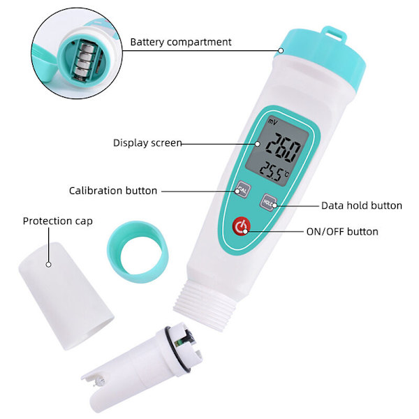 ORP- Digital Pen Typ Testare Oxidation Reduction Potential Tester Pen ORP Test Extern/Inbyggd Elektrod