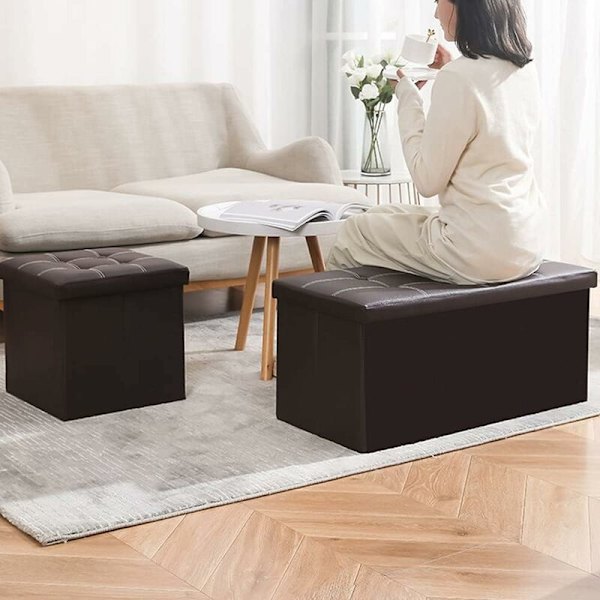 Pouf, Ottoman opbevaringsboks Cube fodskammel. Foldbar og multifunktionel sæde 38x38x38cm. Sort -DENUOTOP