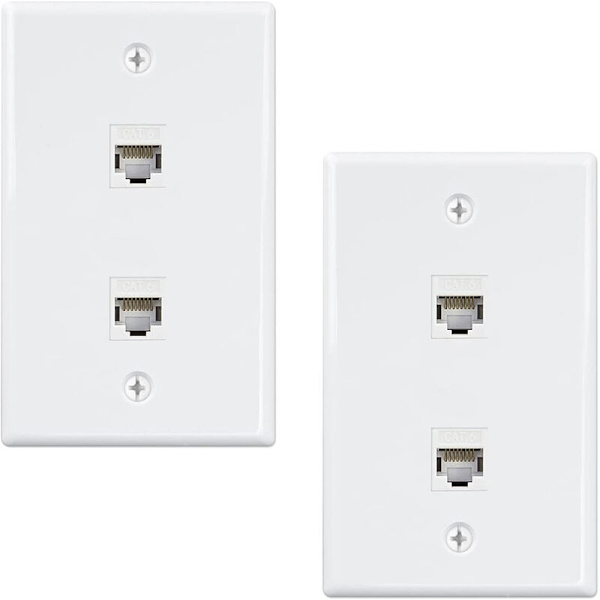 2-pack 2-port Ethernet-väggplatta, Cat6-vägguttag till RJ45-vägguttagskoppling, vit