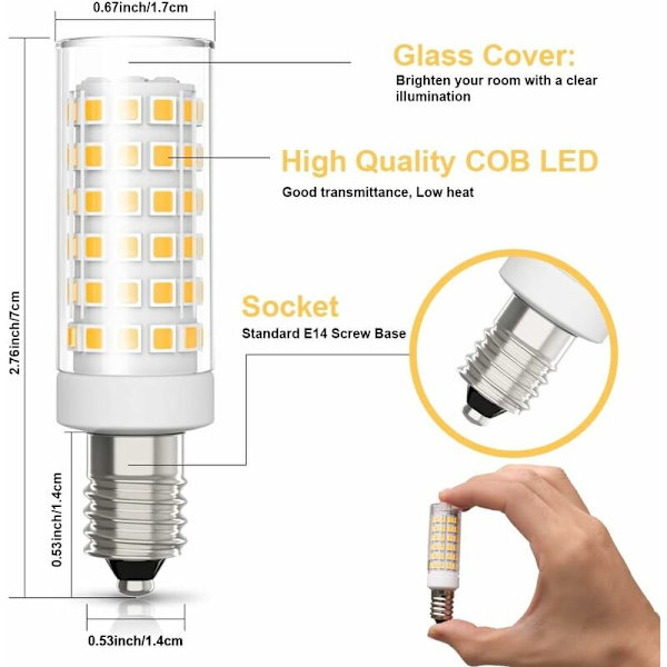 6-pak E14 LED Pære 9W Halogenækvivalent 75W, Varmt Hvidt 3000K Ikke-Dæmpbar 360° Strålevinkel til Køkkenhætte Køkken Sengelampe