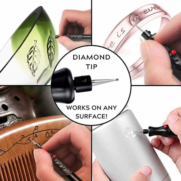 DIY Elektrisk Gravering Graveringsverktyg för Smycken Glas Metall Penna Elektrisk Gravering + Liten Skiftnyckel + 2 st Huvudpenna