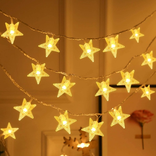 Star Fairy Lights, 20 fod 40 LED batteridrevne lyskæder, 2 lystilstande, velegnet til indendørs og udendørs dekoration, jul, juletræ