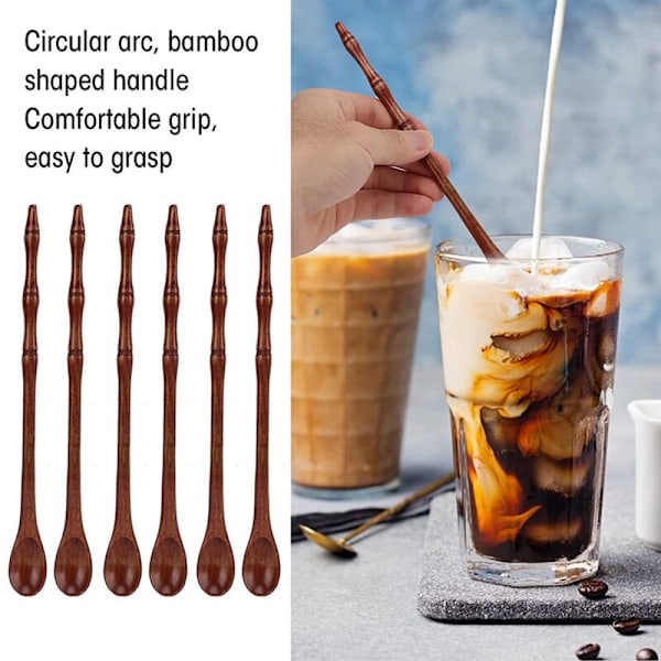 6 stk Naturtræ Kaffe Retro Lang Led Plant Håndtag Træ Teskeer til Sukker Te