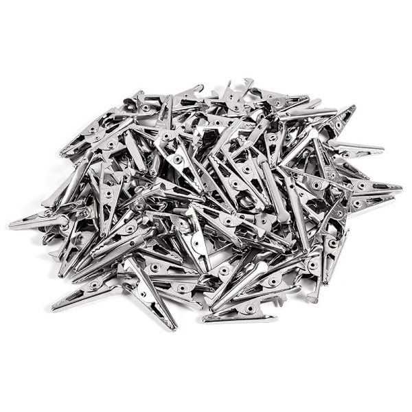 100 st 1,06 tum/27 mm Mini Metall Alligator Klämmor, Nickel Silver Tone Nickel Pläterade Testlinje Fjäderklämmor Klämmor.