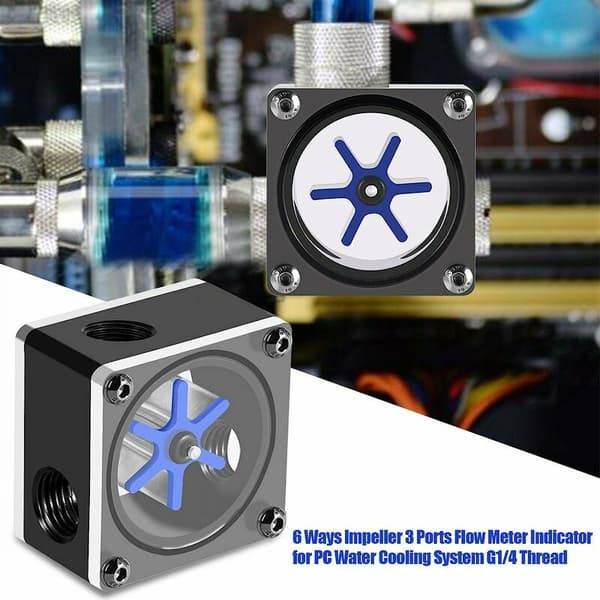 Flödesmätare Indikator Sensor Switch 6 Impeller 3 Vägs G1/4 Tråd Vattenflödesmätare Indikator för PC Vattenkylningssystem
