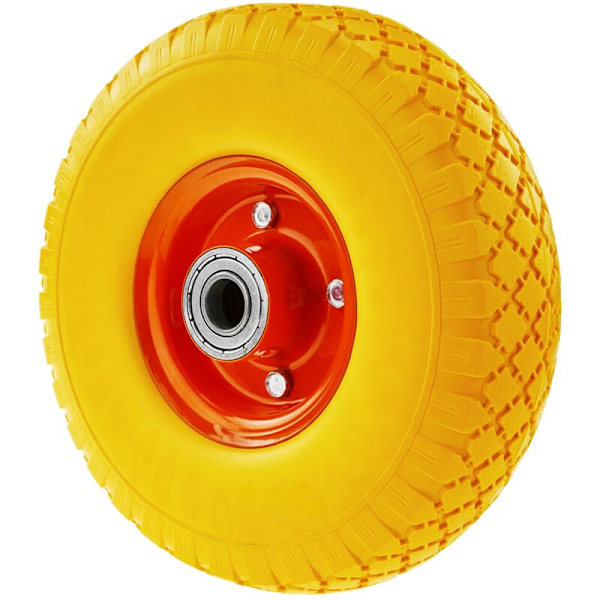 Keltainen täyskumipyörä 10x3” ja 100 kg:n kärrylle