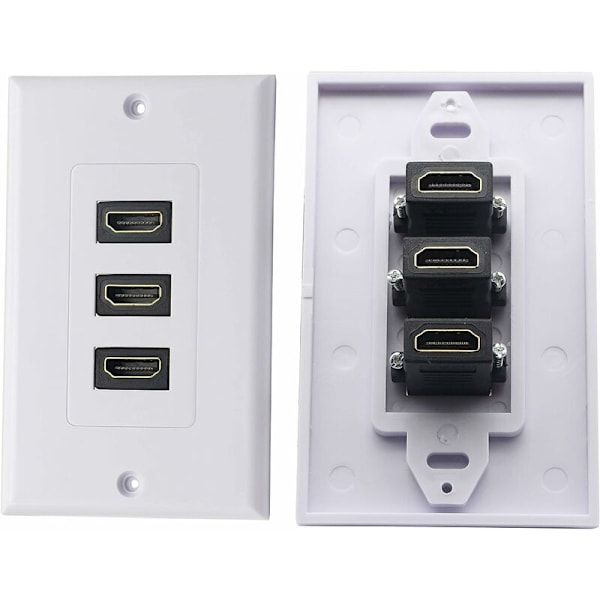 3 Port HDMI 2.0 vægplade HDMI komponent komposit komponent lyd vægmonteringsstik, understøtter 4K 60Hz 1080P perfekt til projektor og hjemmebiograf