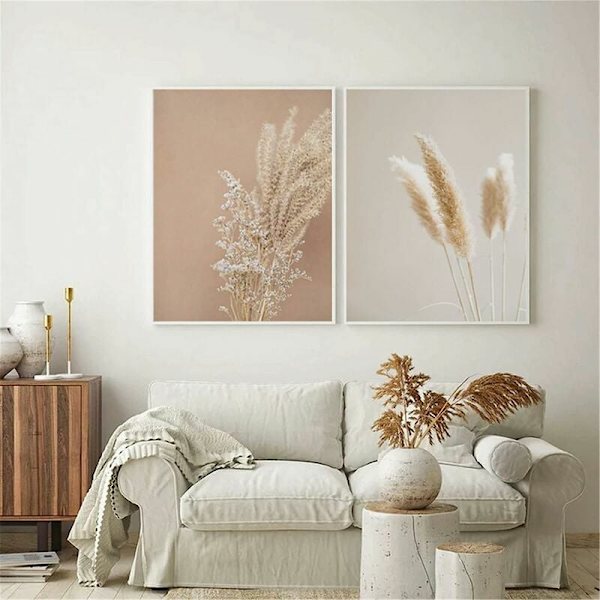Set med 3 premium-affischer - Reed Pampas - för vardagsrum eller sovrum - Oinramade (30 x 40 cm), soliga