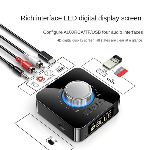 Smart LED Digital Display Bluetooth Adapter Bluetooth 5.0 Audio Mottagare Sändare 2 i 1 AUX Audio Adapter Konverter
