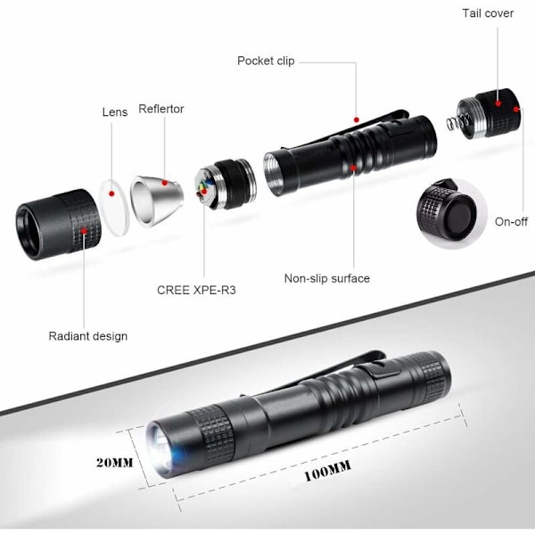 LED-penna Mini ficklampa Super liten Vattentät Fickklämma Drivs av AAA-batteri (ingår ej) Lätt att bära Utrustning för vandring, camping, H