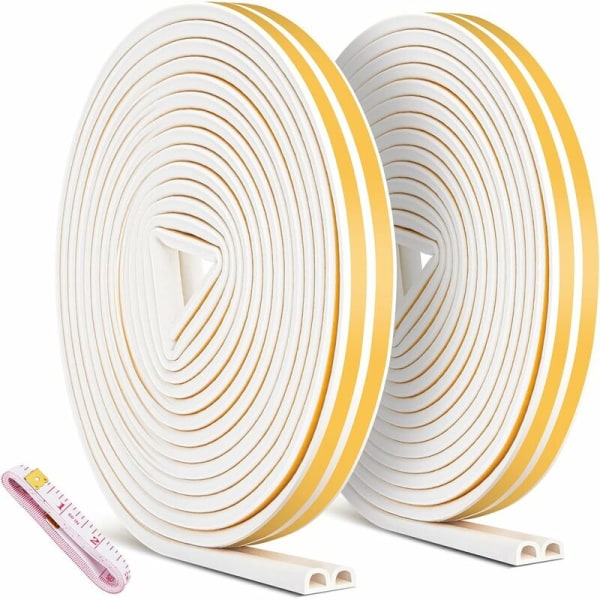 2 Pack 20m Seal Strip, Self-Adhesive Anti-Collision Door Seal, D-Profi Door and Window Seal Strip for Weatherproof/Sound Insulation - 9mm6mm