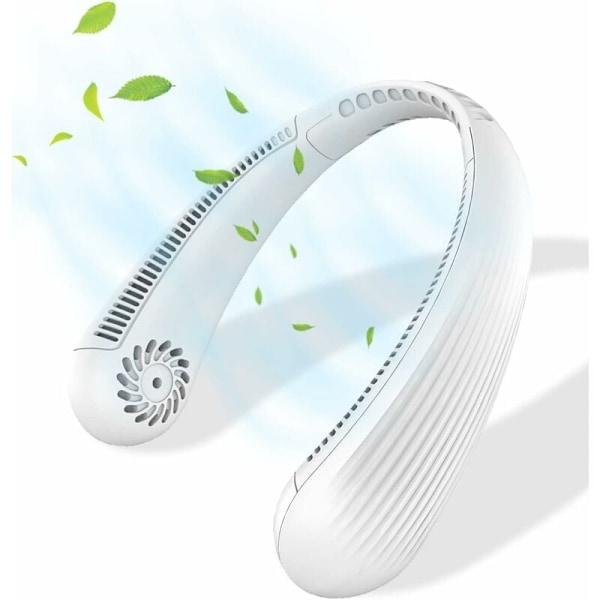 Kaulapuhallin, 3 nopeuden hiljainen lapaton kaulapuhallin, Mini USB ladattava, sopii toimistoon, perhematkailuun, ulkoilulajeihin - Valkoinen