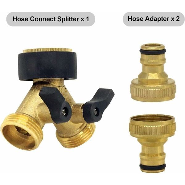 Vandindløbsslange Y-forbindelse (2-vejs til indløbsslange, 26,9 mm (3/4\") messing, Y-manifold), kompatibel med haveslangesystem 1/2 tommer