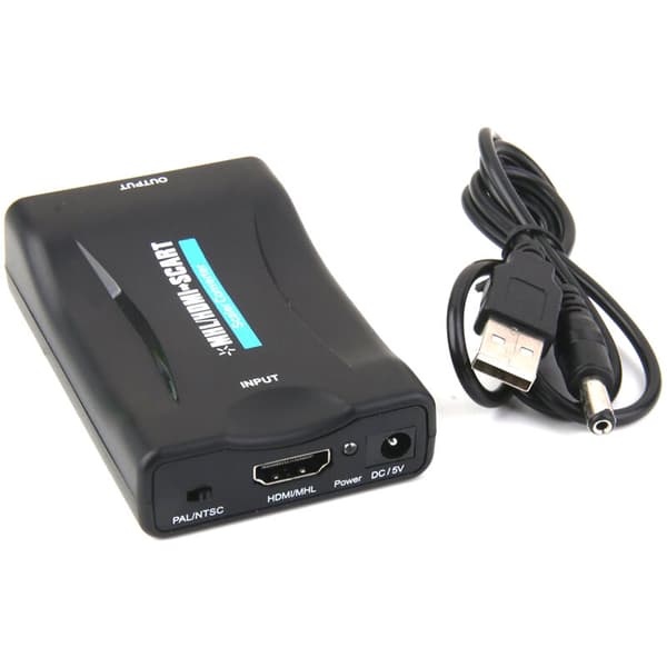 Stereo Audio Adapter HDMI til SCART Komposit Video Konverter + USB Kabel Sort
