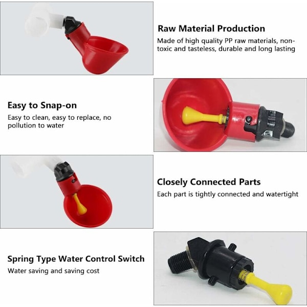 5 st Automatisk Fjäderfävattenkopp Bärbar Vattenbehållare Koppar Plast Vattenkopp Vattendrinkare för Fågel Vaktel Duva Kyckling Höna (25 mm)