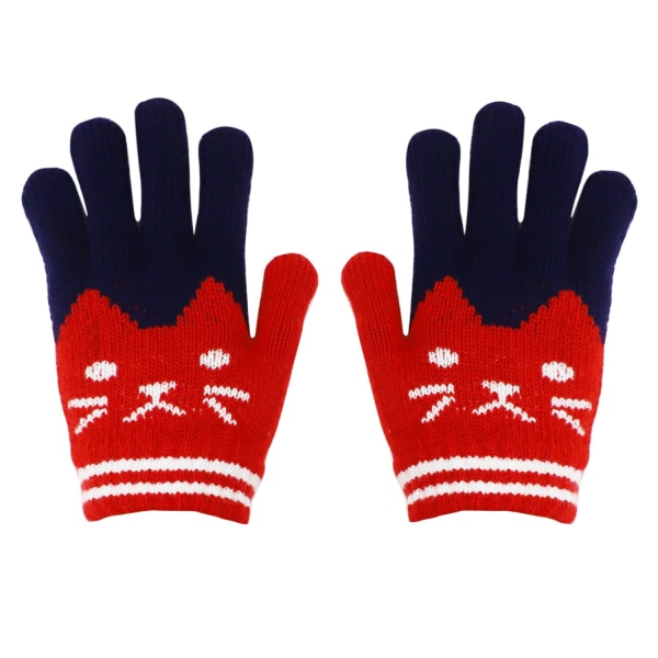 Varme strikkede, bløde handsker til børn til vinter. Sød kat, varme helfinger-strækhandsker Udendørs skoleuniformer til drenge og piger dagligt slid (rød)