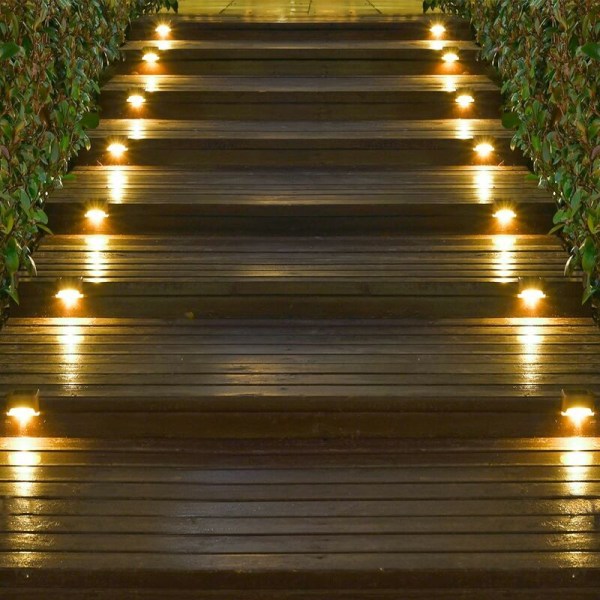 Set of 16 Waterproof LED Solar Lights for Outdoor Patio - Stairs, Steps, Fence, Path, Deck and Driveway Brown(Warm White)--