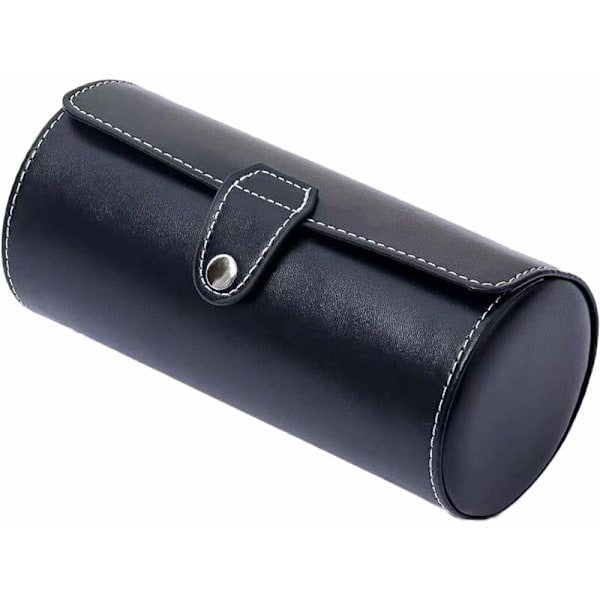 PU Læder Rejse Ur Organizer Box, 3 Rum til Ure eller Armbånd (Sort)