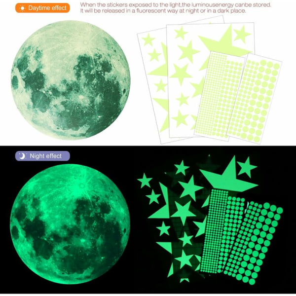 435 Pistettä Fosforoivat Kuu ja Tähdet Luminesoivat Fluoresoivat Seinätarra Kattotarra Vauvan Lastenhuoneen Koristeluun - Fei Yu