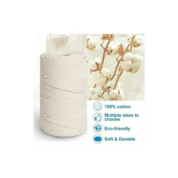 Makrame Reb 5mm×100m, 100% Bomuldsgarn til Makrame, Bomuldsgarn til DIY, Dekoration, Strikning, Gave - Beige