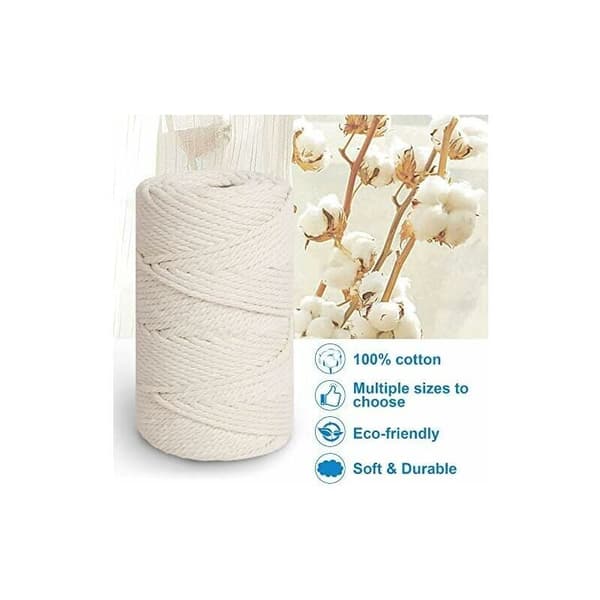 Makramérep 5mm×100m, 100% bomullsgarn för makramé, bomullssnöre för DIY, dekoration, stickning, present - beige