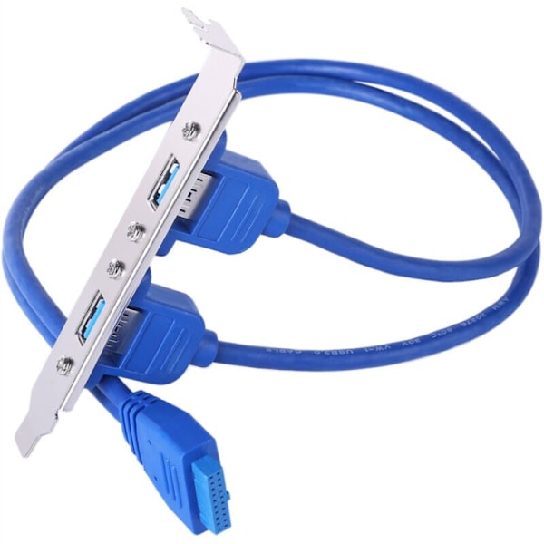 Emolevy PCI -tukisarjan kaapeli kahteen USB 3.0 -porttiin tietokoneen kotelon takana 20-nastainen liitinjohdon sovitinkaapel, sininen