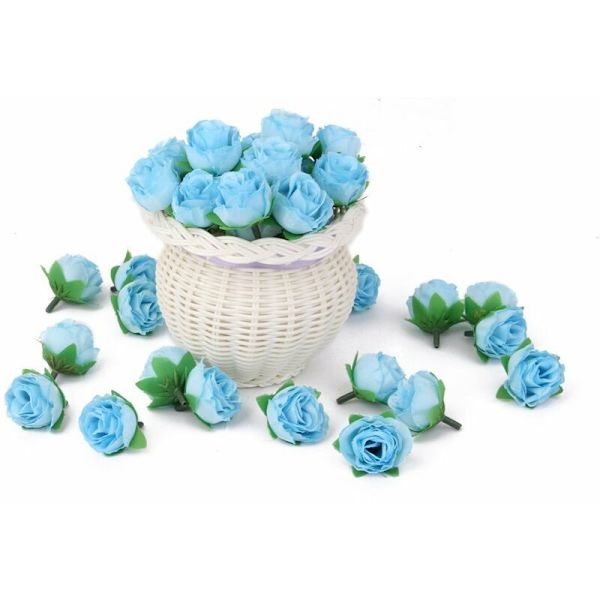 50 stk. 3 cm kunstige rosenhoveder til dekoration af bryllup og hjem (blå)