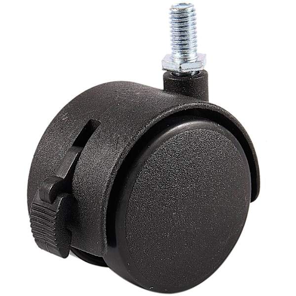 Svingbar møbelhjul, 8mm skruskaft, 5 cm diameter hjul, svart