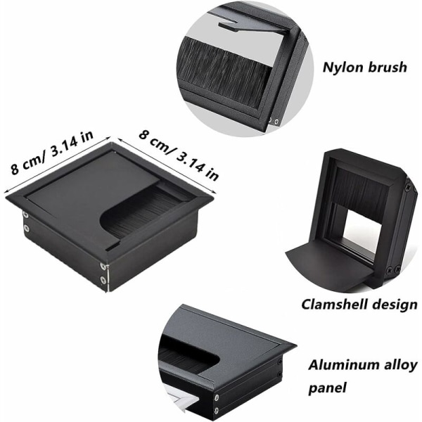 2 stk. Flush Mount Kabelforskruning, Kabelhul Dæksel Skrivebord, Computer Skrivebord Hul Dæksel, til Musikstand, Computer Skrivebord (8 x 8 cm/ 3,14 x 3,14 tommer)