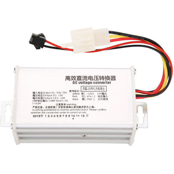 DC-omvandlare Steg Ned Strömförsörjningsmodul 24V-72V till 12V10A USB-utgång 5V2A