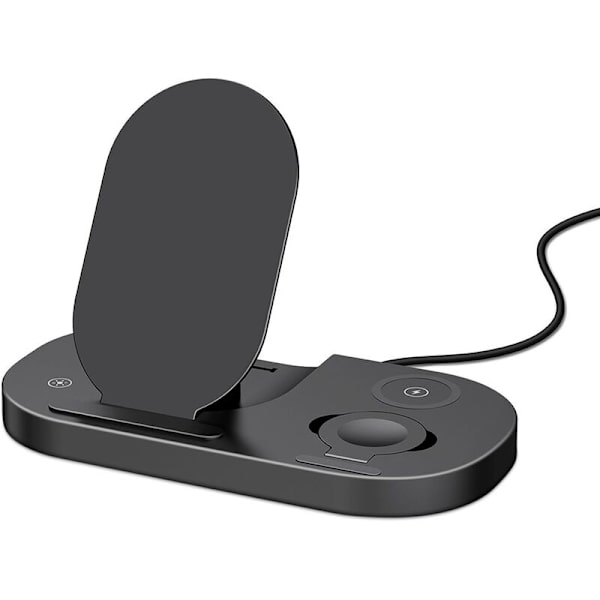3-i-1 sammenleggbar trådløs lader, hurtigladestasjon med berøringskontroll og LED-indikator for smarttelefon, klokke og ørepropper - Svart - DENUOTOP