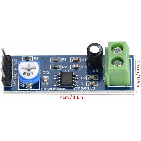 5PCS LM386 Audioförstärkarmodul, 512V, 200 Gain, LM386 Audioförstärkare, Stereo Audio Power Amplifier Modul för Arduino LM386, L1P8