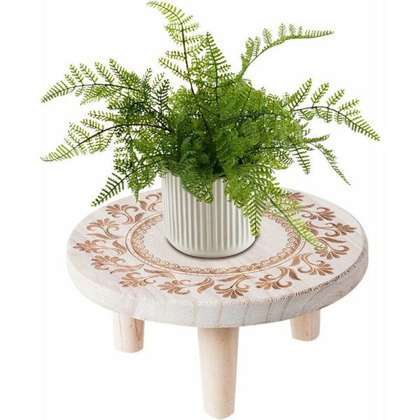 Liten rund träblomkruka stativ, minipall, displaystativ för suckulenter, bonsai, krukväxter, rustikt blomkruka stativ