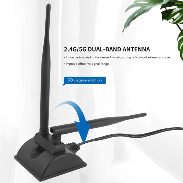 2.4G/5G dobbeltbåndsantenne med 6,5 fod forlængerkabel 6DB magnetisk base trådløst netværkskort SMA WIFI-antenne