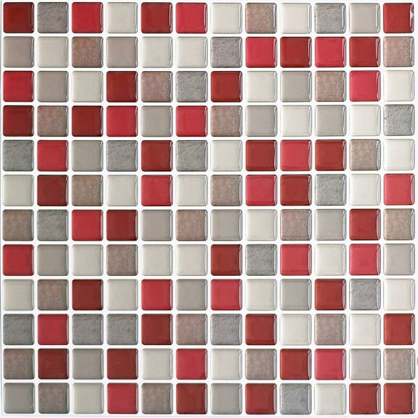 3D Mosaik självhäftande väggplattor Vattentät självhäftande kakeldekal 23,6X23,6cm för kök badrum-4 stycken