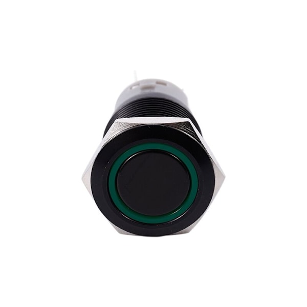 Momentan tryckknappsbrytare 1NO1NC Svart metallskelett med LED-ring Lämplig för 19 mm 3/4 tum hål 110V Ljusgrön