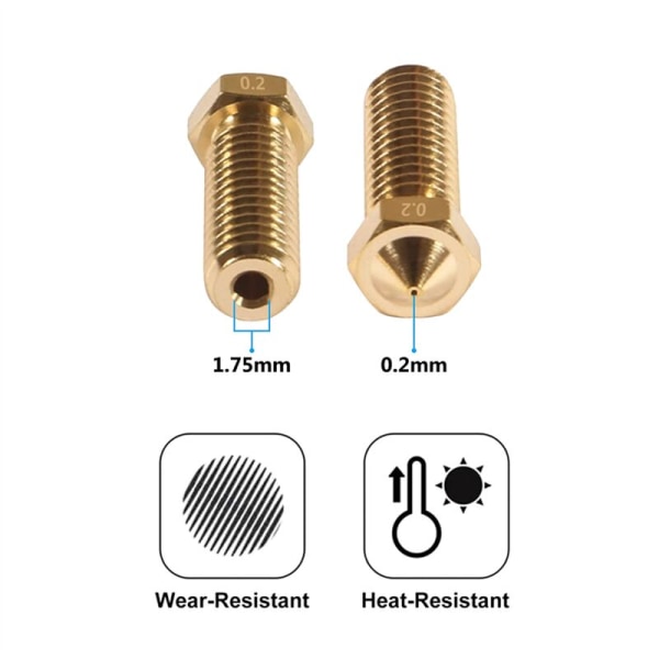 35 stk messingdyse sett 0,2 mm 0,3 mm 0,4 mm 0,5 mm 0,6 mm 0,8 mm 1,0 mm 3D-skriverdyse ekstra M6 ekstruderdyse