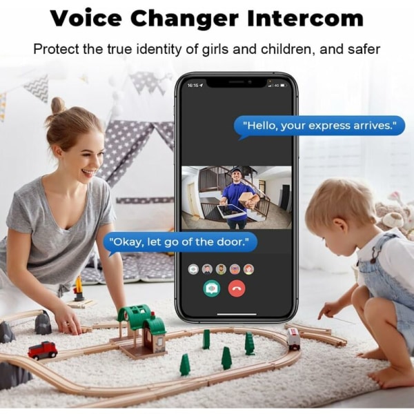 DoorDefender, trådløs videodørklokke med kamera, WiFi smart videodørklokke, smart videodørklokke, trådløs smart videodørklokke med ringeklokke (svart-