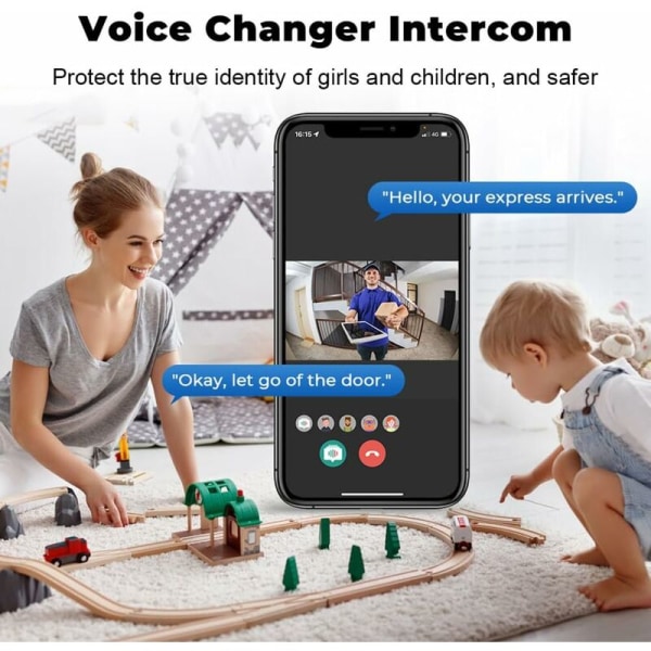 DoorDefender, trådlös videodörrklocka med kamera, WiFi smart videodörrklocka, smart videodörrklocka, trådlös smart videodörrklocka med chime (svart-