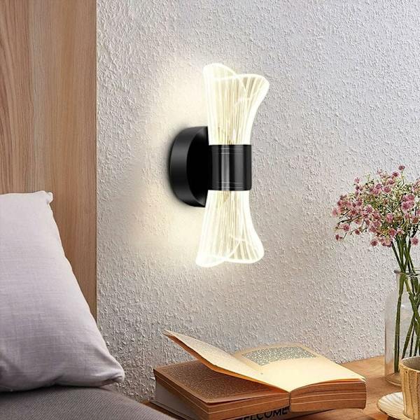 Dimbar LED-vägglampa inomhus, 10W modern LED-vägglampa kreativ design, akrylbelysning vägglampa för vardagsrum korridor sovrum trappor, svart