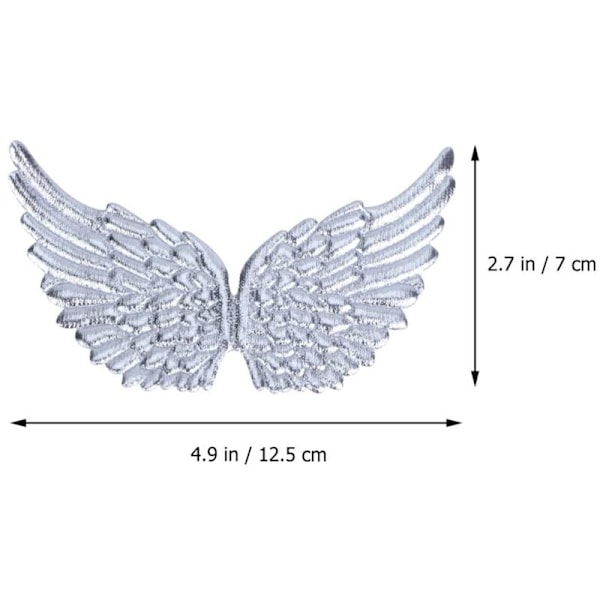 12 stk. Stryge-på-lapper, Vinger Broderet Lap Applikationer, Tøj Syning Dekorativ DIY Håndværk Sølv
