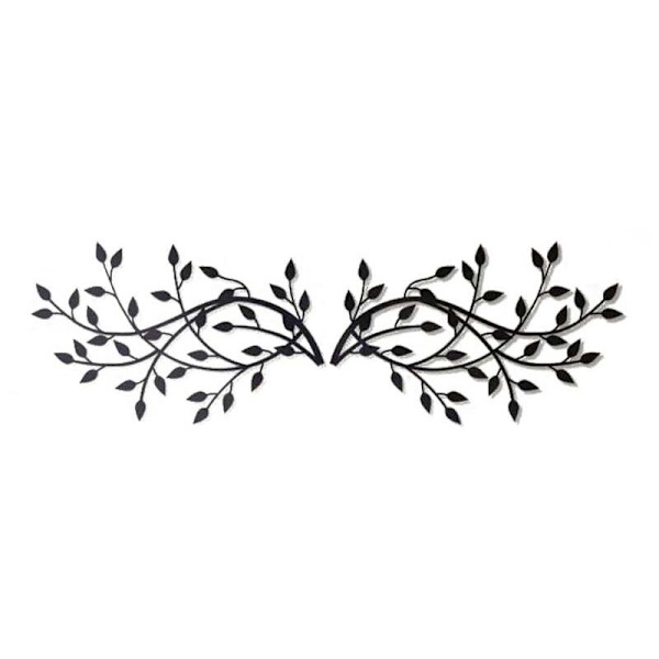 1 par metallträd blad, metallträd blad väggdekorationer oliv gren mönster svart(15 x 9,4 tum / 38 x 24cm)