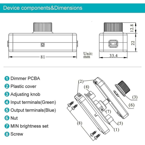 3-100W LED-bakkantdimmer (roterende dimmer), brukt for dimbar LED, glødelampe, halogenlampe, 220-240V, CE-pluggbryter, hvit